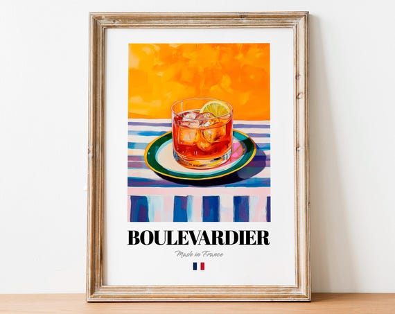 Boulevardier Cocktail Poster, Classic French Drink
