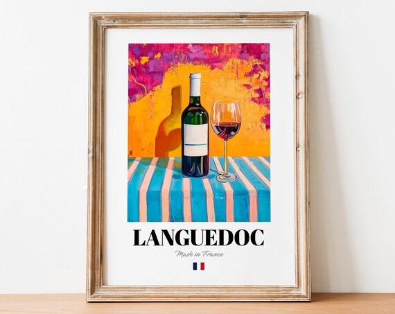 Languedoc Wine Wall Art Print Poster Mediterranean French Red For Kitchens