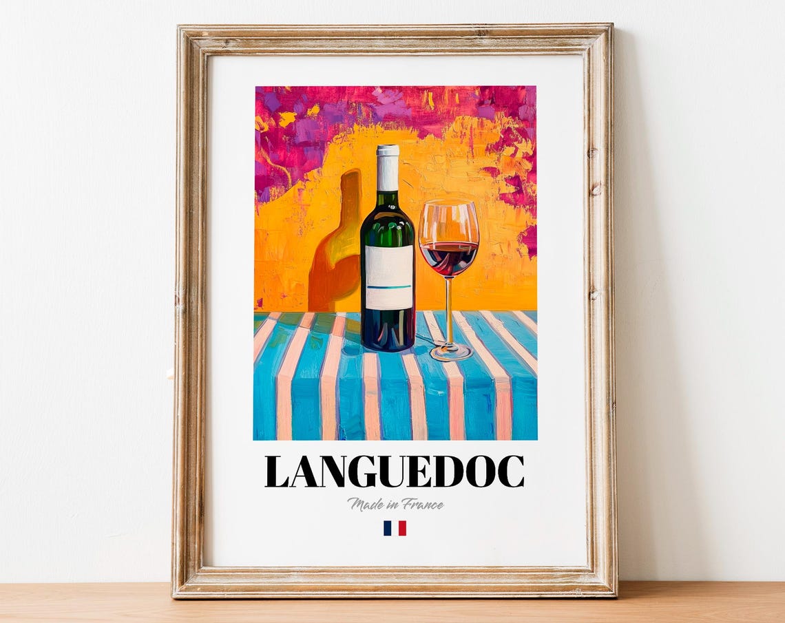 Languedoc Wine Wall Art Print Poster Mediterranean French Red For Kitchens