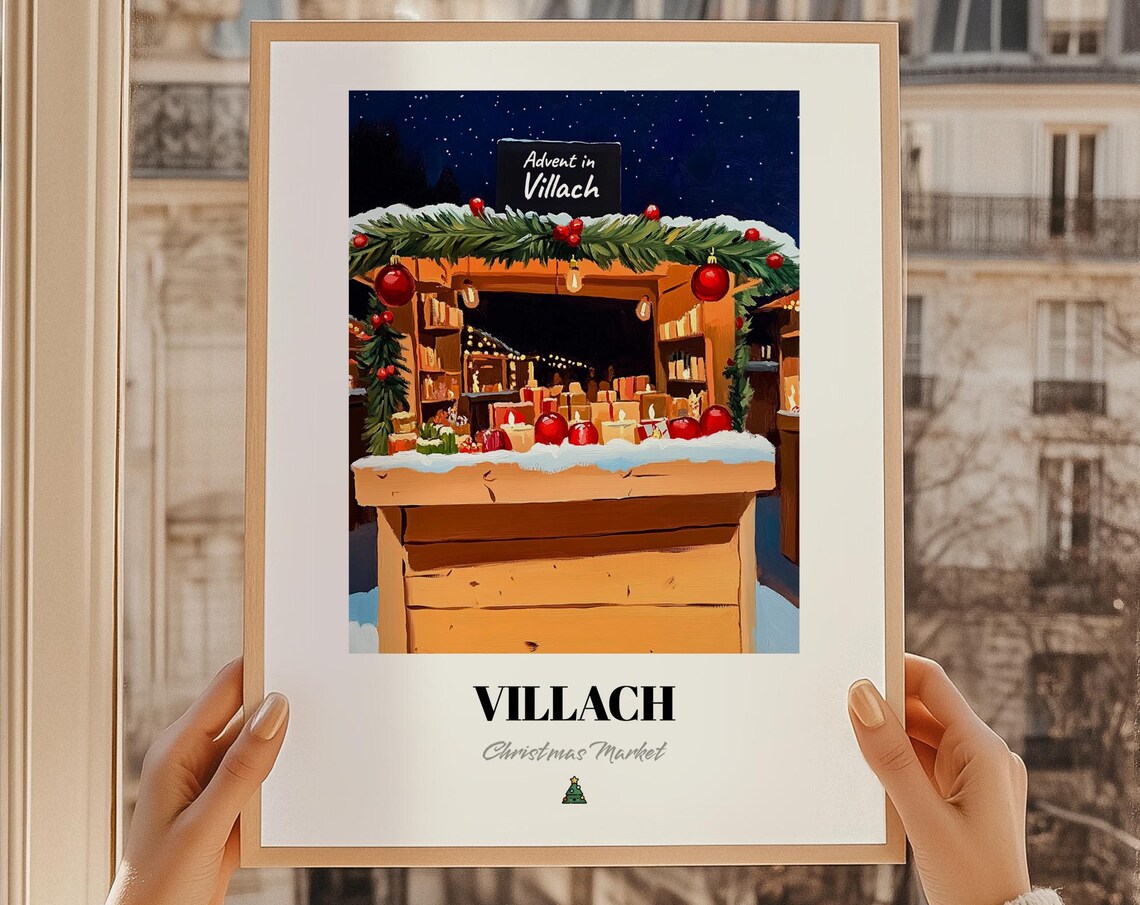 Villach Austria Christmas Market Poster, Advent