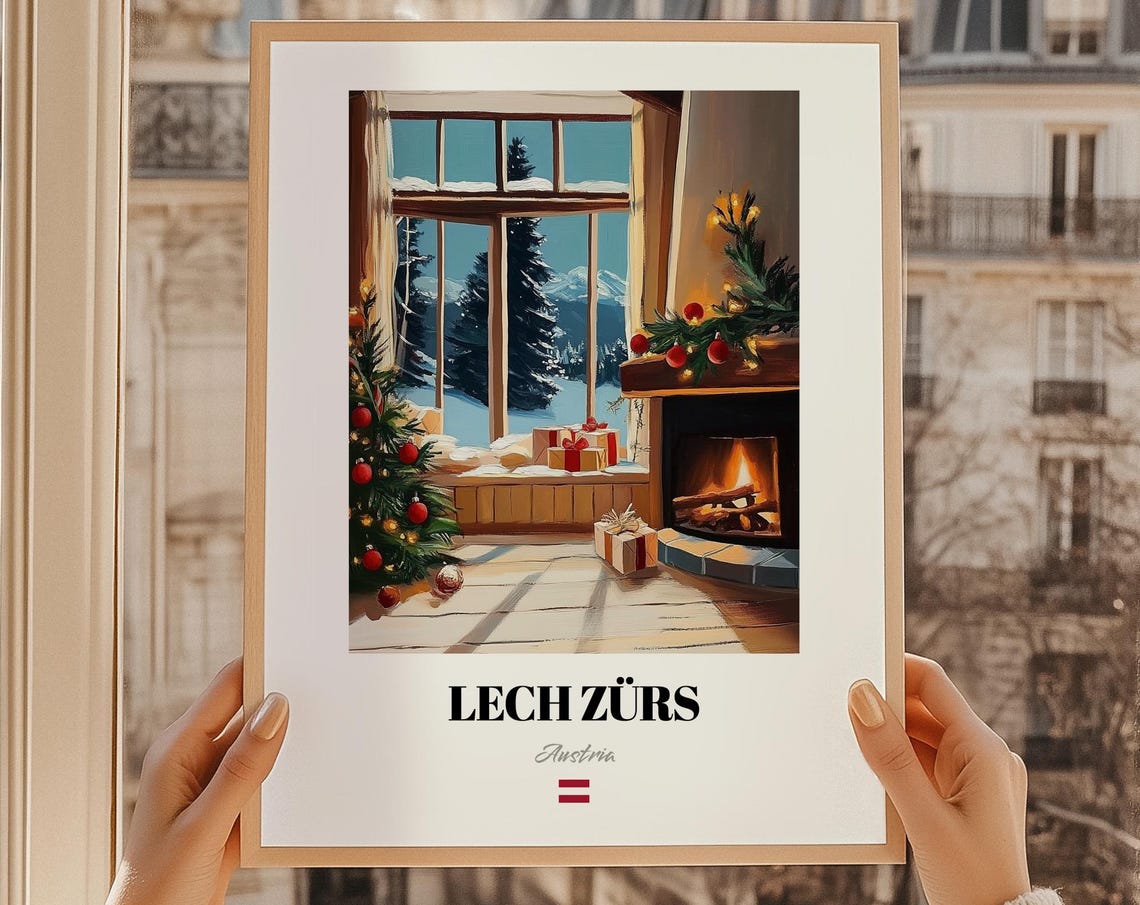 Lech Zurs Austria Christmas Fireplace Cozy Alpine Ski Poster