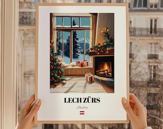 Lech Zurs Austria Christmas Fireplace Cozy Alpine Ski Poster