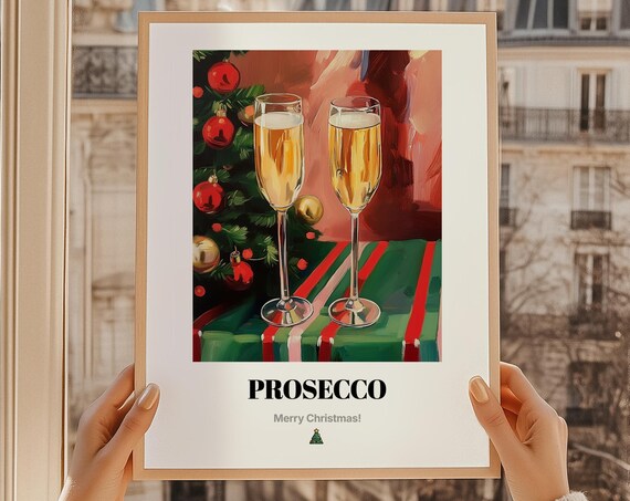 Prosecco Champagne Flutes Christmas Tree Holiday Drink Poster