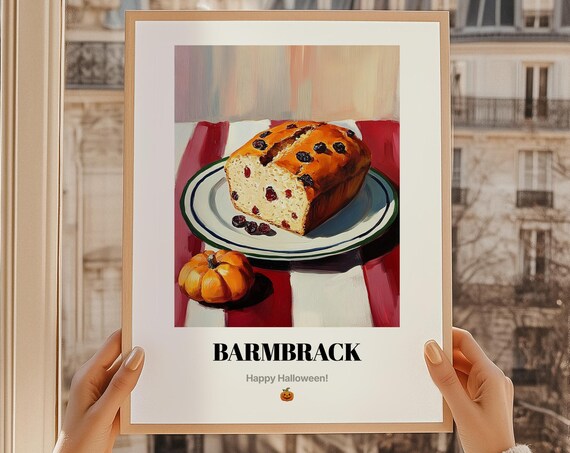 Barmbrack Irish Halloween Fruit Bread Painting Pumpkin Autumn Print