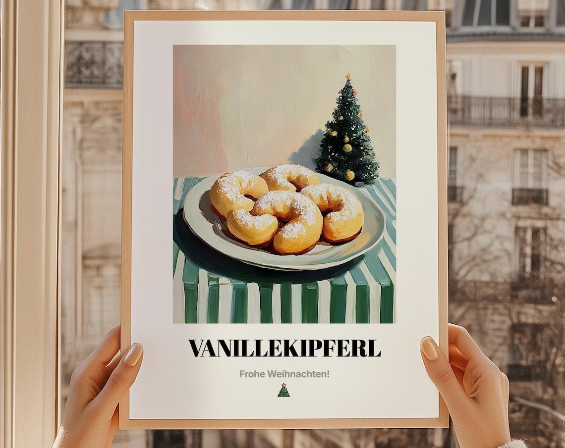 Vanillekipferl Christmas Art Print, Austrian Food