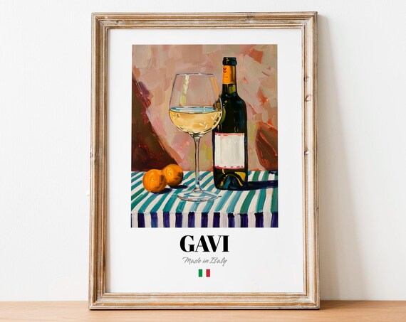 Italian Gavi Art Print Poster Crisp Wine Artwork For Bars And Cafs