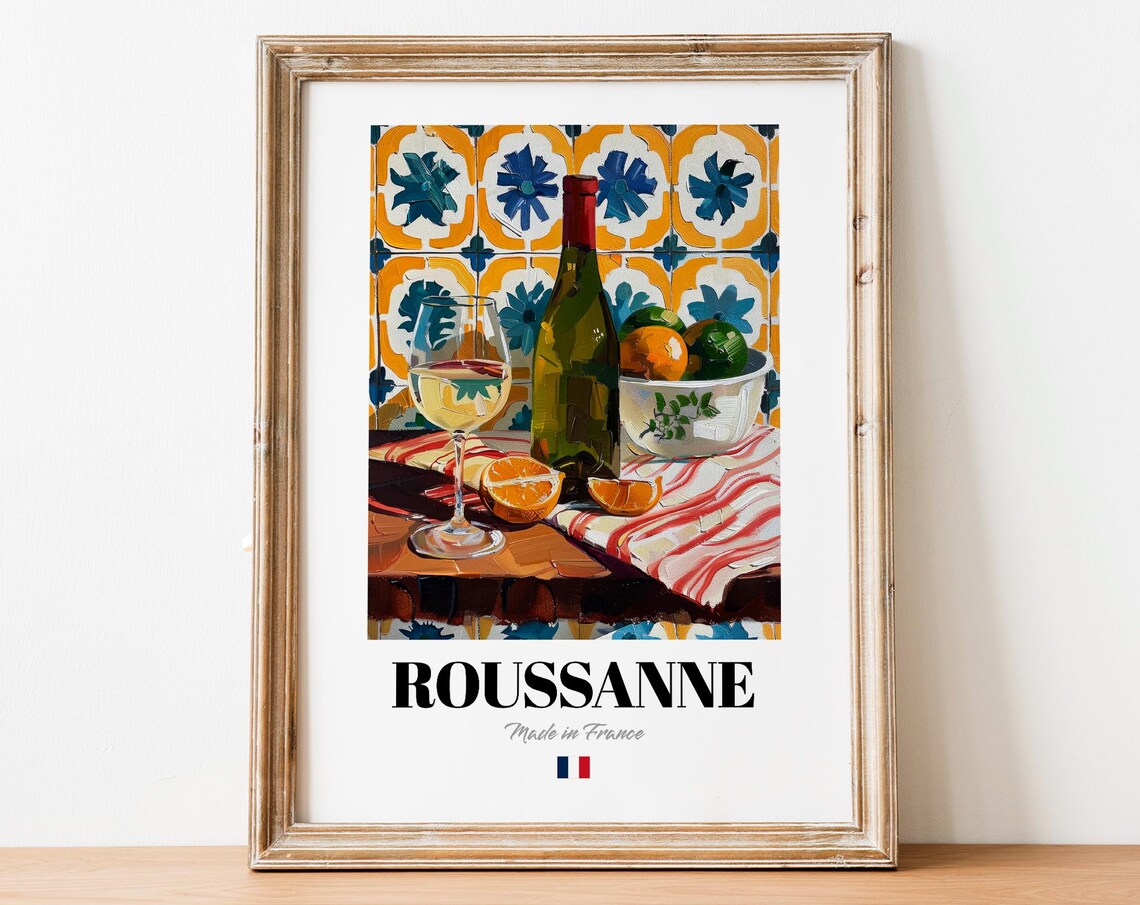 Vintage Roussanne Art Print Poster Boho White Wine Artwork For Kitchens