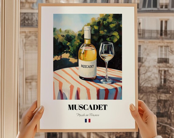 Muscadet French White Wine Poster Bar Dcor Wall Art Friend Gift Dining Room
