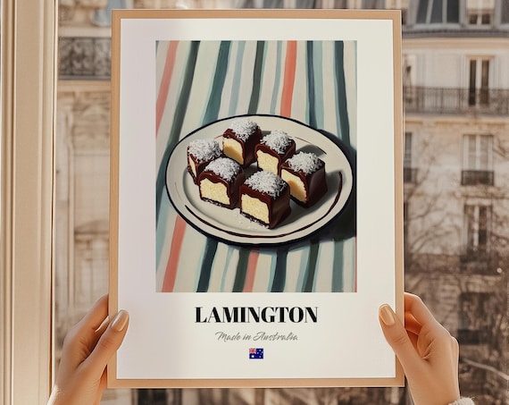 Lamington Wall Art Print Poster Australian Cuisine Cake Friend Gift Australia Cafe Decor