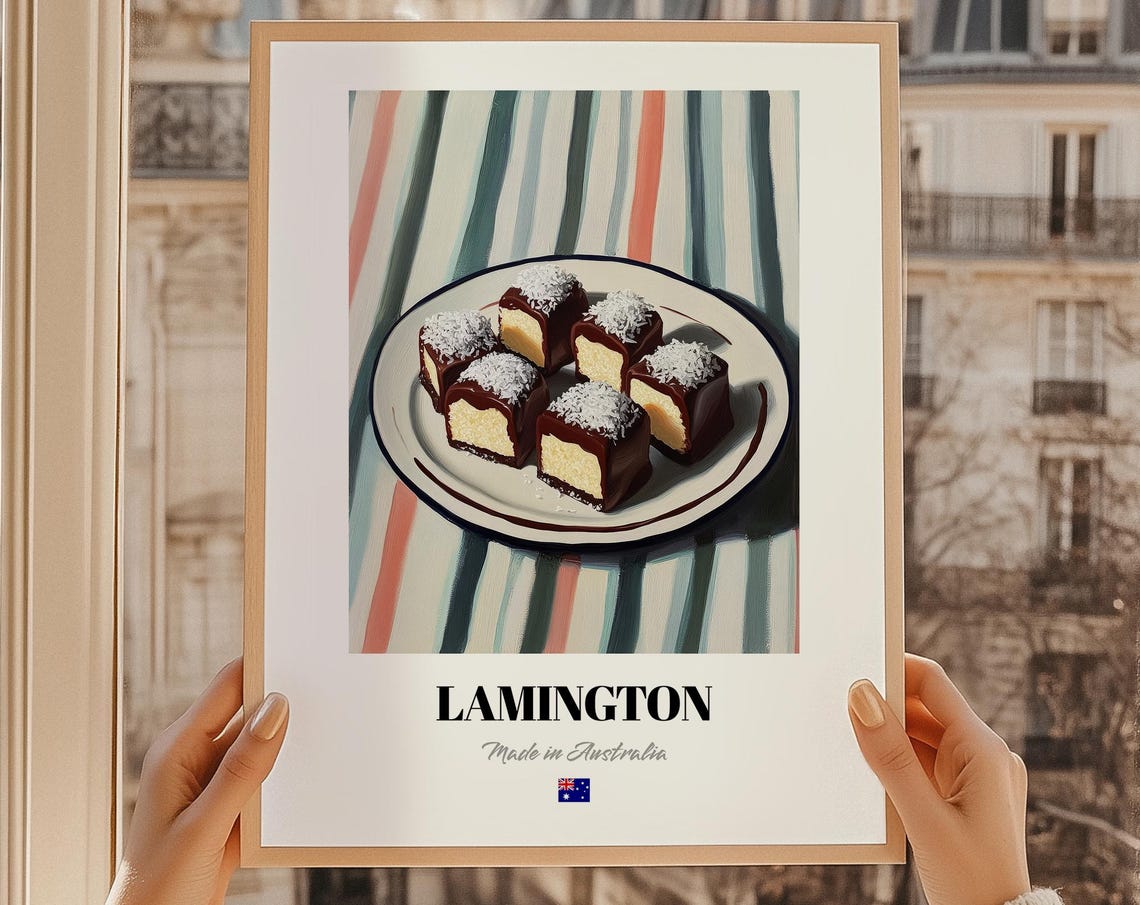 Lamington Wall Art Print Poster Australian Cuisine Cake Friend Gift Australia Cafe Decor
