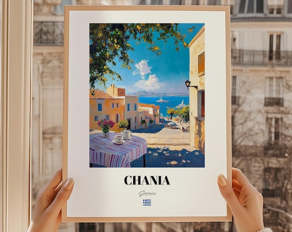 Chania Crete Greece Travel Poster Old Town Harbor Painting Island Decor