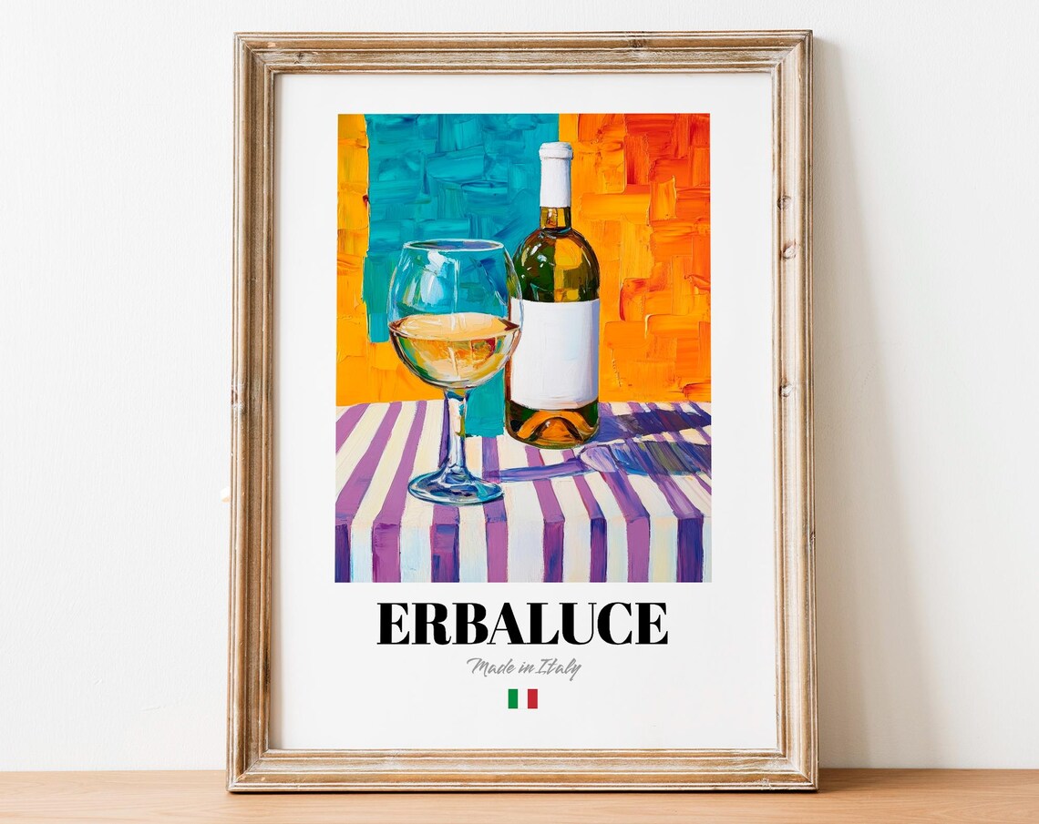 Vintage Erbaluce Bottle Print Poster Italian Vineyard Art For Homes