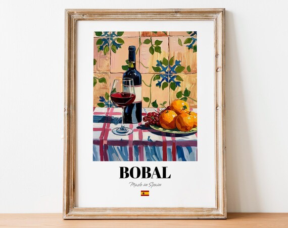 Handdrawn Bobal Print Poster Boho Retro Wine Art For Homes