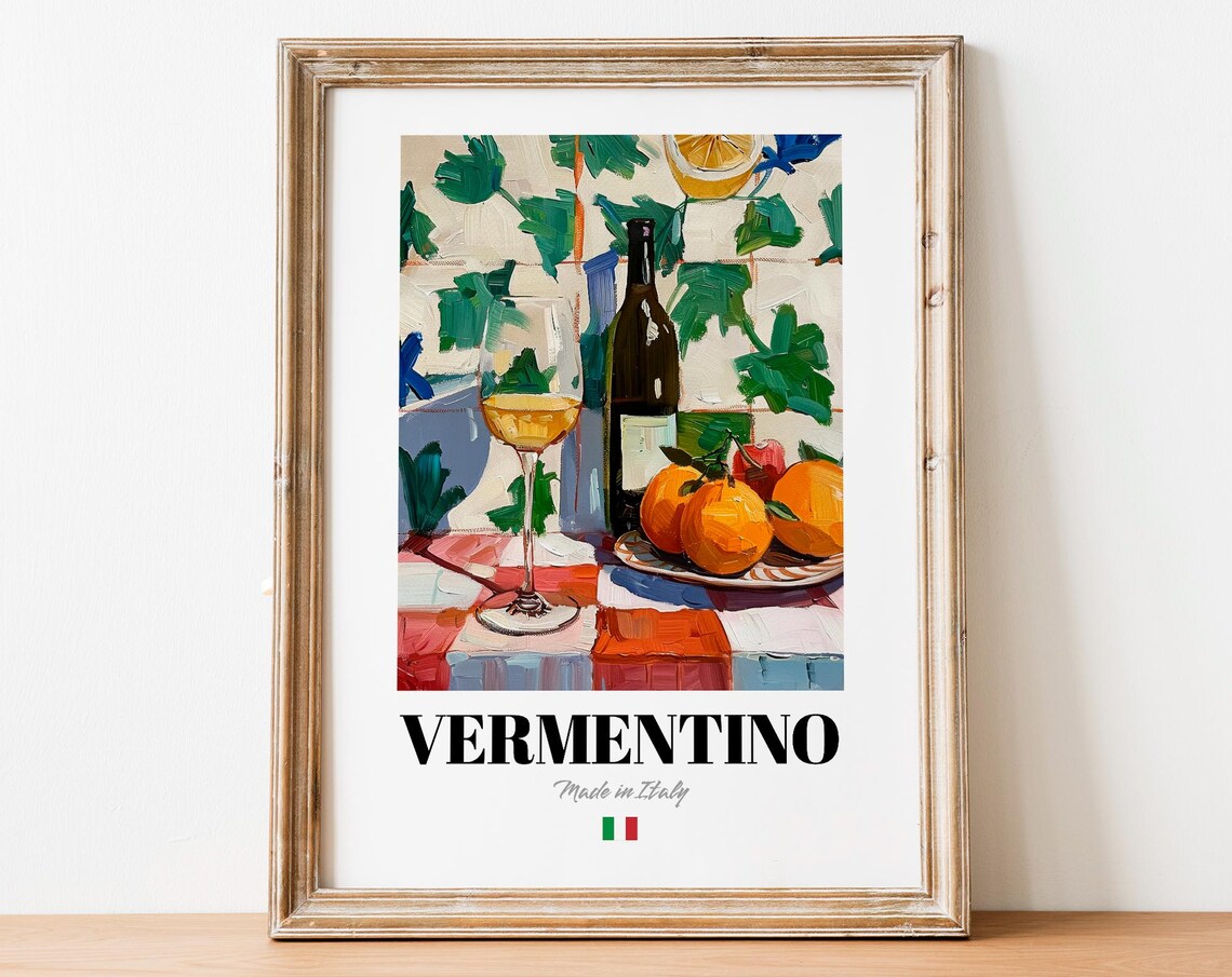 Vintage Vermentino Bottle Poster Print, Italian Wine Art
