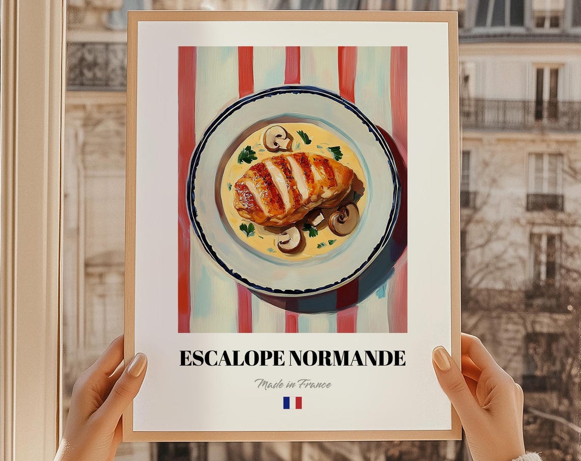 Escalope Normande French Chicken Mushroom Cream Painting Kitchen Print