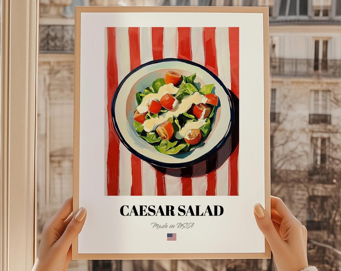 Fresh Caesar Salad Greens Tomato Bowl Classic Kitchen Poster