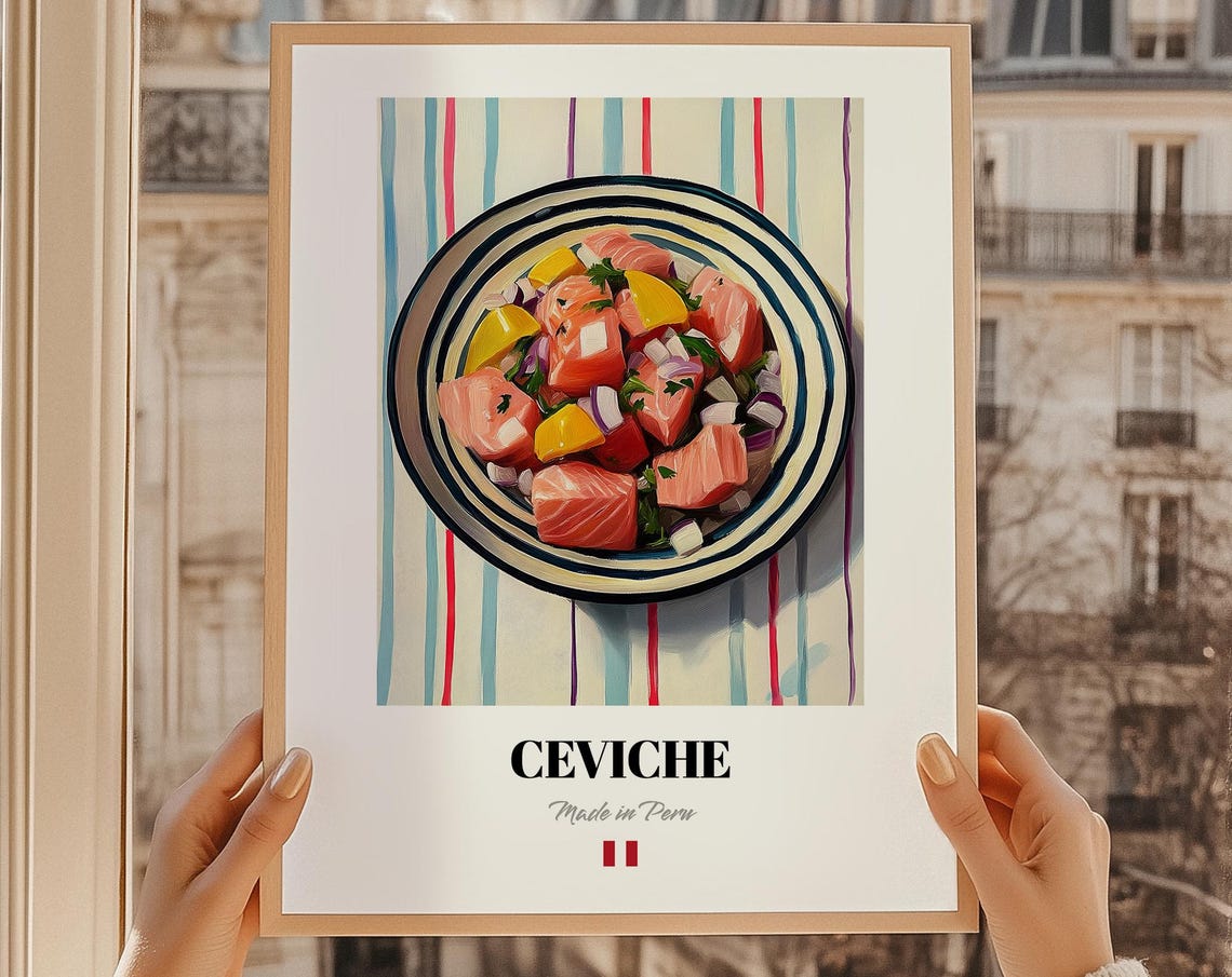 Ceviche Peru Salmon Seafood Bowl Painting Kitchen Art Poster