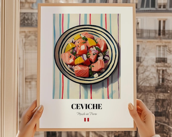 Ceviche Peru Salmon Seafood Bowl Painting Kitchen Art Poster