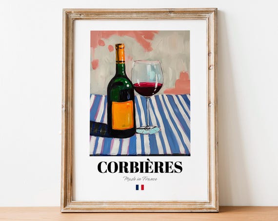 French Corbières Poster Print, Languedoc Wine Artwork