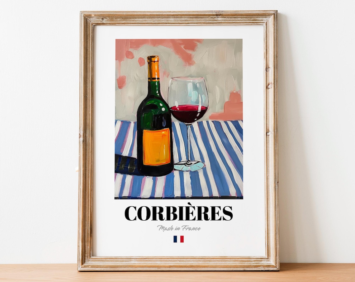 French Corbières Poster Print, Languedoc Wine Artwork