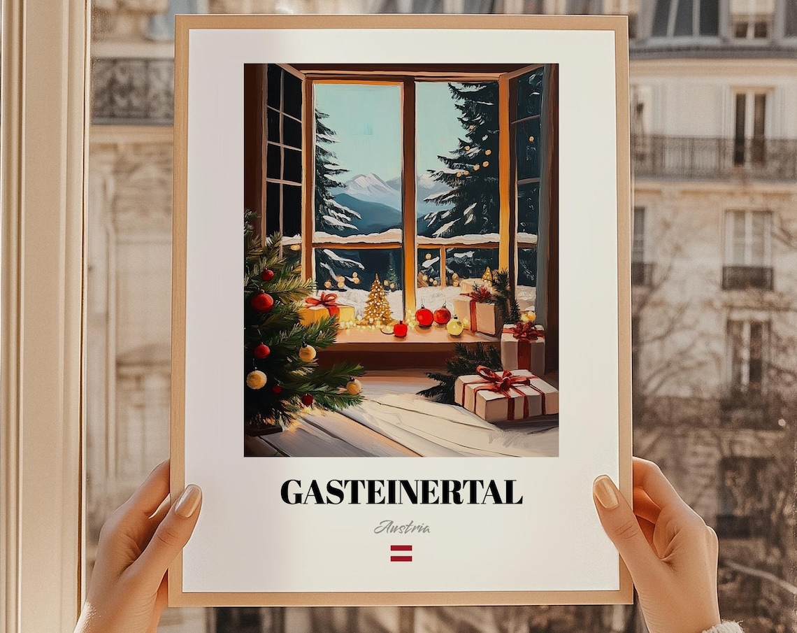 Gasteinertal Austria Christmas Window Gifts Snowy View Poster
