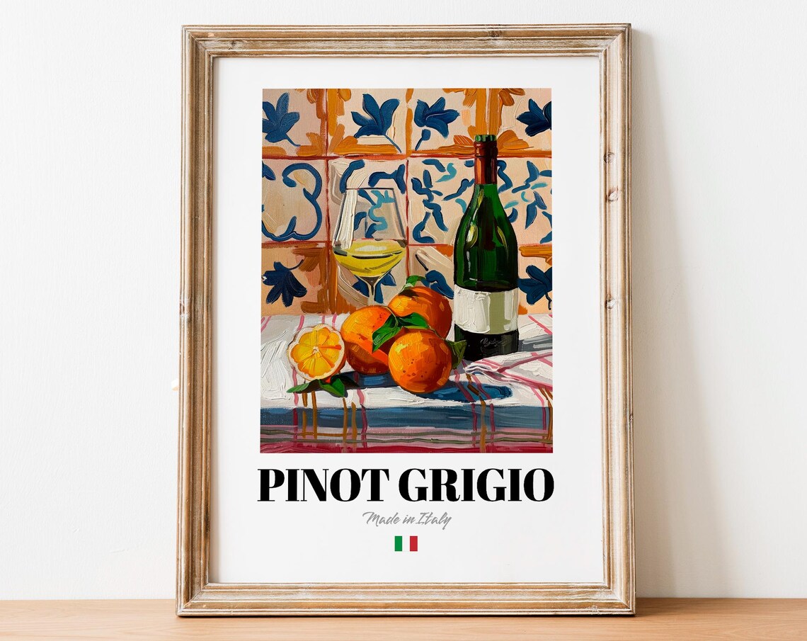 Vintage Pinot Grigio Bottle Print Poster Italian Vineyard Art For Homes