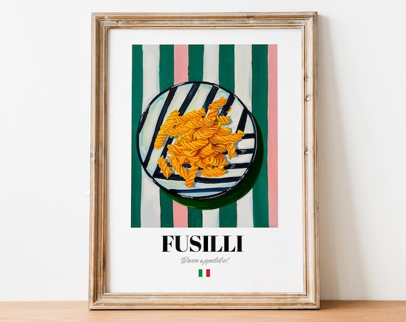 Italian Fusilli Poster Spiral Pasta Art For Caf And Kitchen Decor