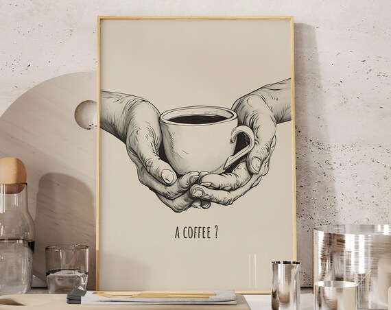 Two Hands Offering A Coffee Cup Minimalist Kitchen Decor Poster