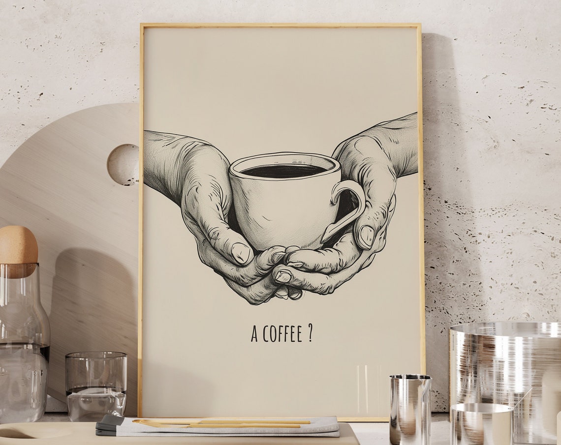 Two Hands Offering A Coffee Cup Minimalist Kitchen Decor Poster