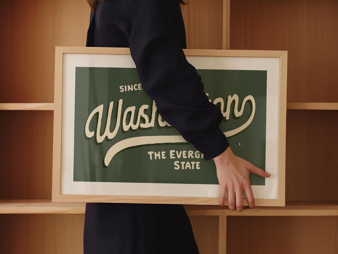 Retro Washington Travel Poster, Evergreen State Art Print - Image 3