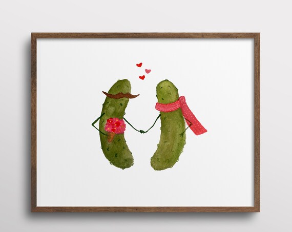 Whimsical Pickles With Mustaches In Love Art Print