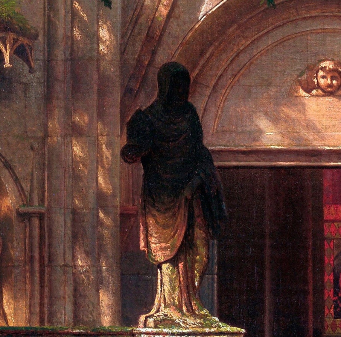 Albert Bierstadt Sunlight and Shadow Church Courtyard Textured Print - Image 2