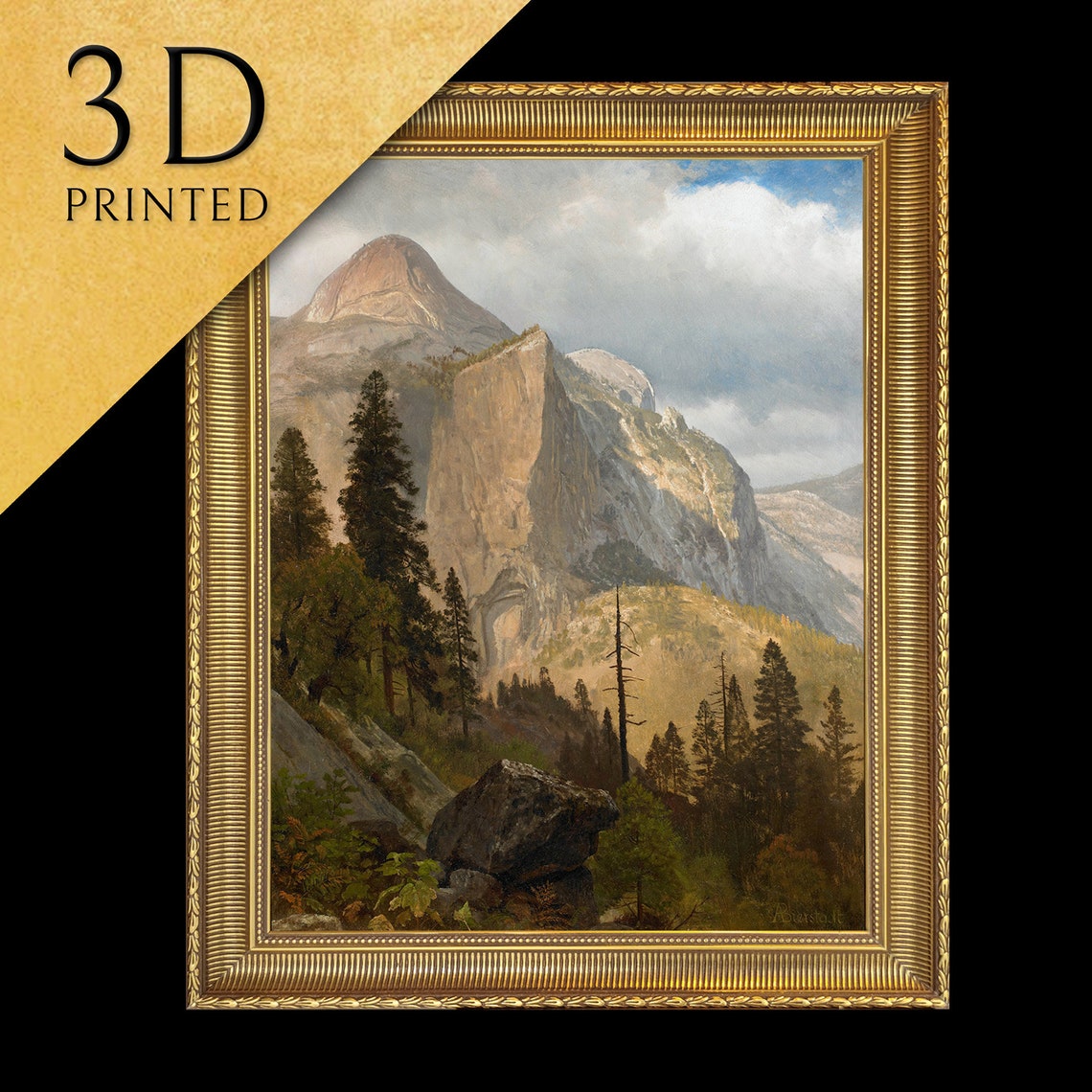 Granite Domes and Sheer Cliffs Rising Above Pine Forest Art Poster