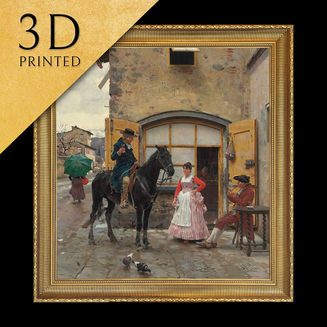 Italian Street Scene with a Horseman Outside a Village Inn Poster