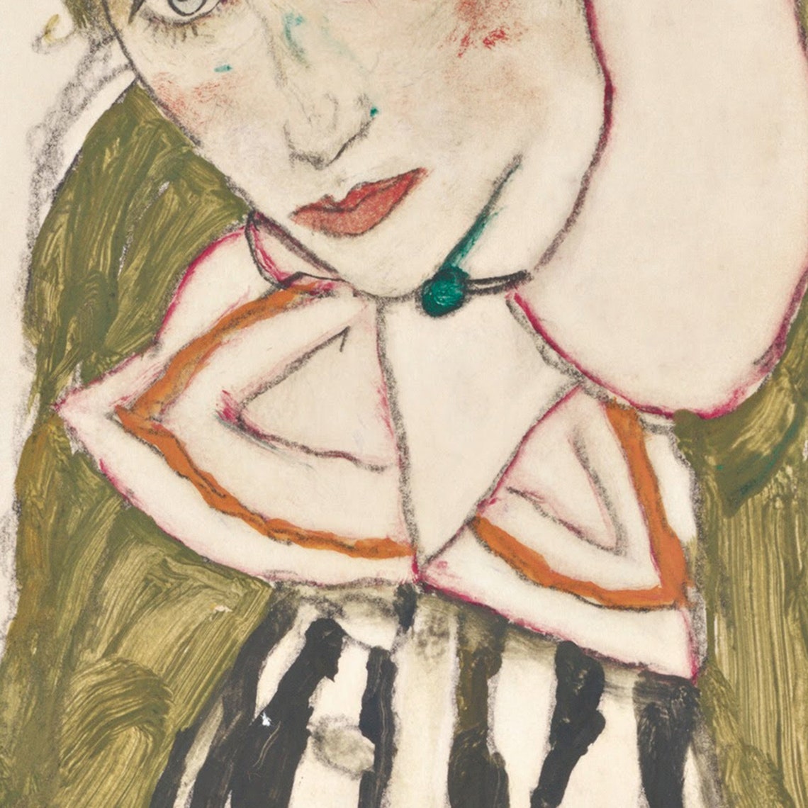 Egon Schiele Edith in Striped Dress Seated Expressionist Poster - Image 3