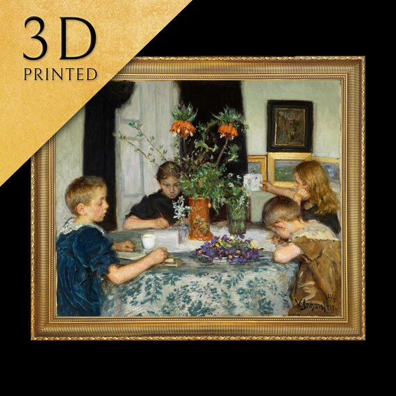 Viggo Johansen Children Painting Spring Flowers Charming Poster