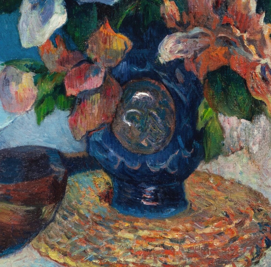 Paul Gauguin Still Life Chinese Peonies Vase Floral Textured Print - Image 2