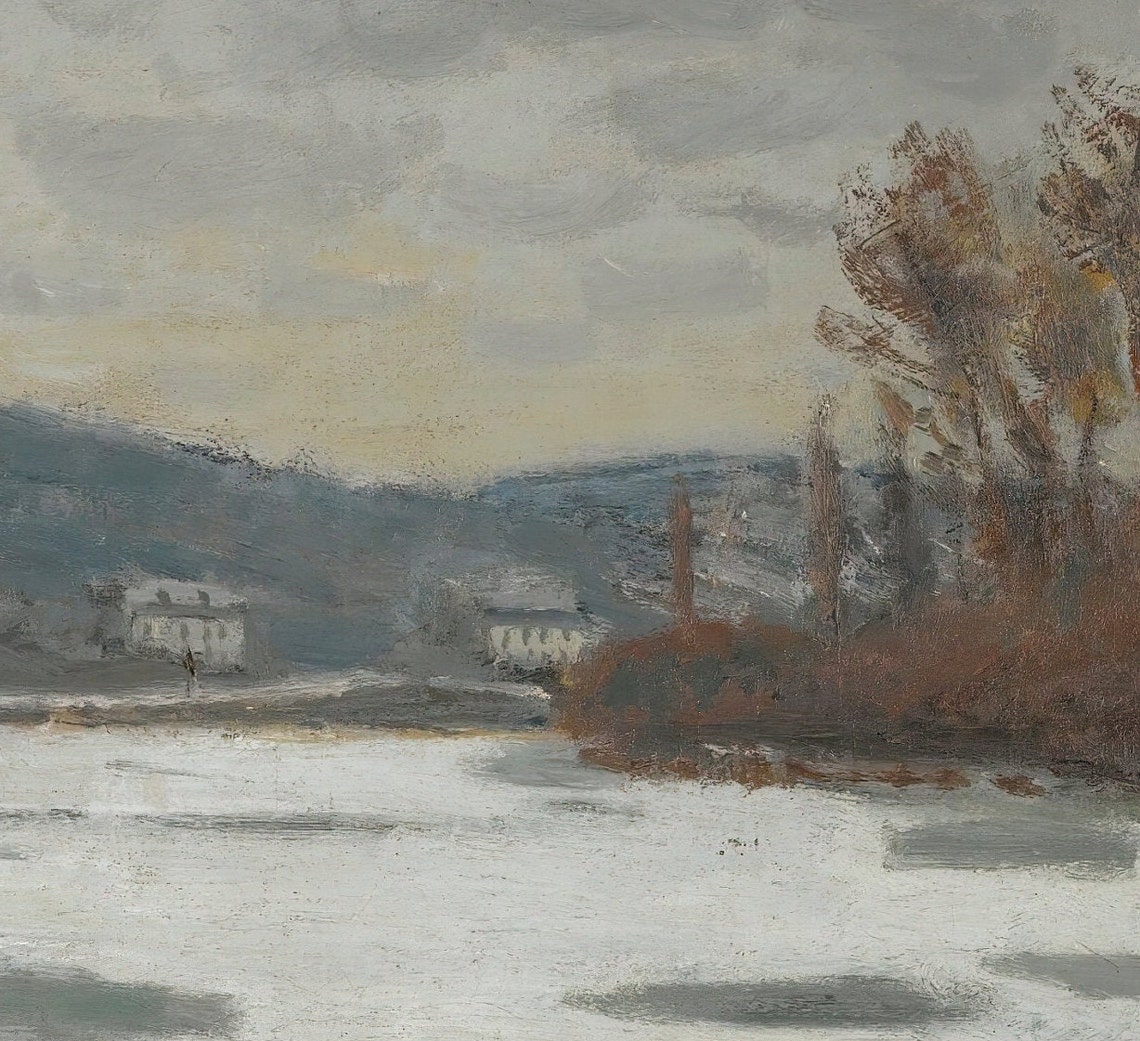 Claude Monet The Seine At Bougival In Winter Textured Art Poster - Image 2