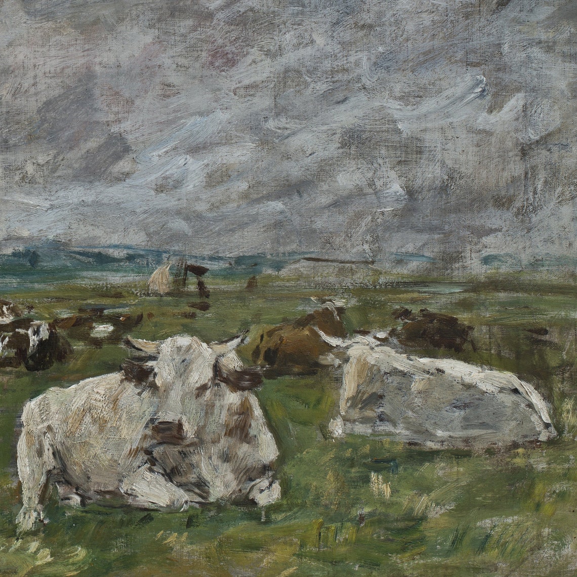 Eugene Boudin Cattle Under Stormy Sky Impressionist Meadow Poster - Image 2