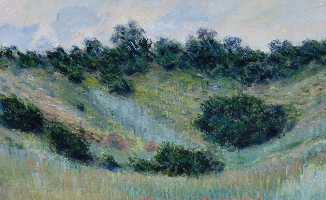 Red Poppy Meadow Impressionist Valley Landscape Vintage Art Print - Image 3