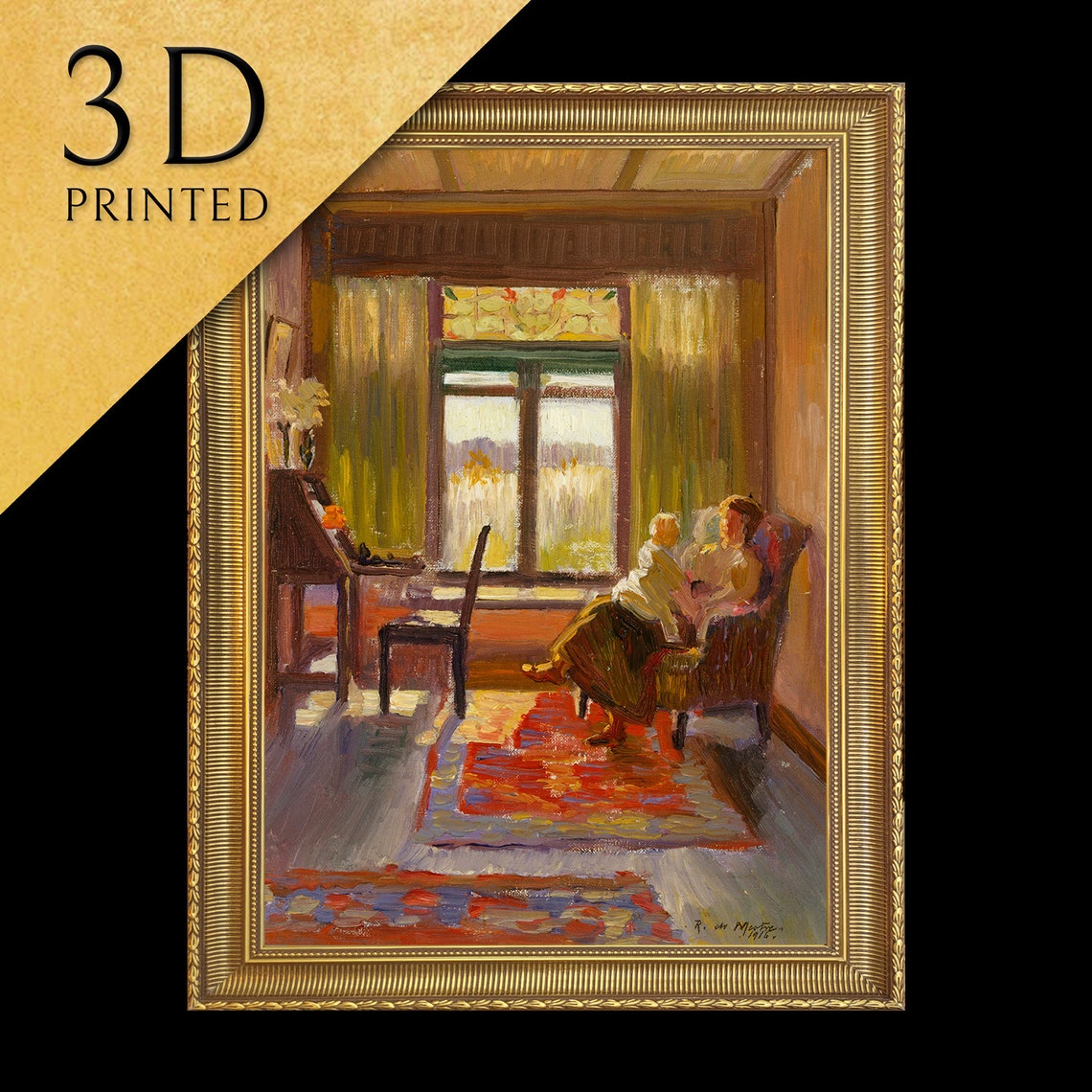 Roy De Maistre Interior with Mother and Child Sunlit Home Poster