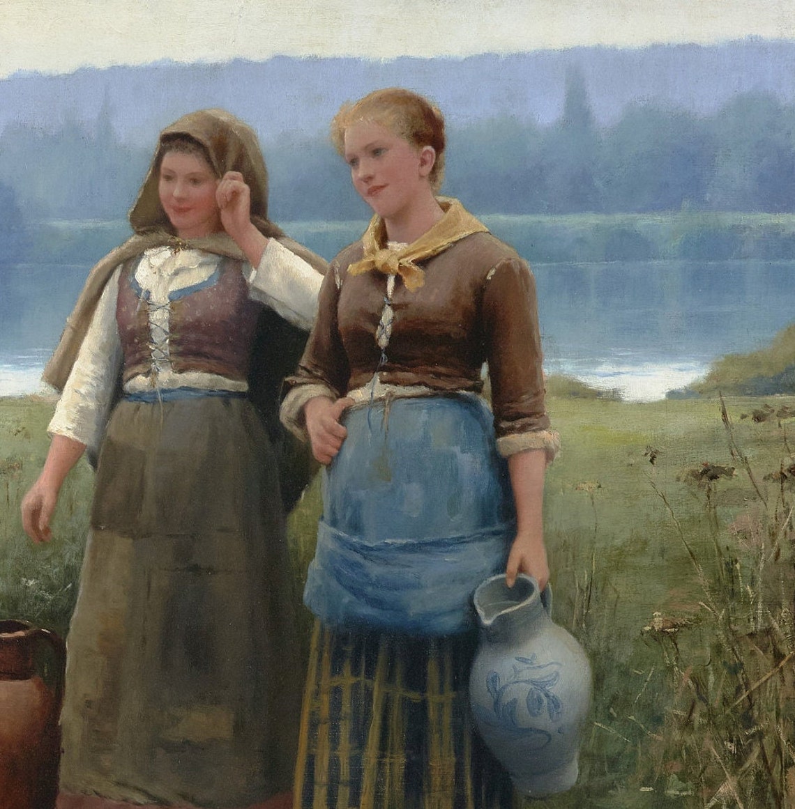 Daniel Ridgway Knight Idle Moment Shepherd Meadow Scene Textured Print - Image 2