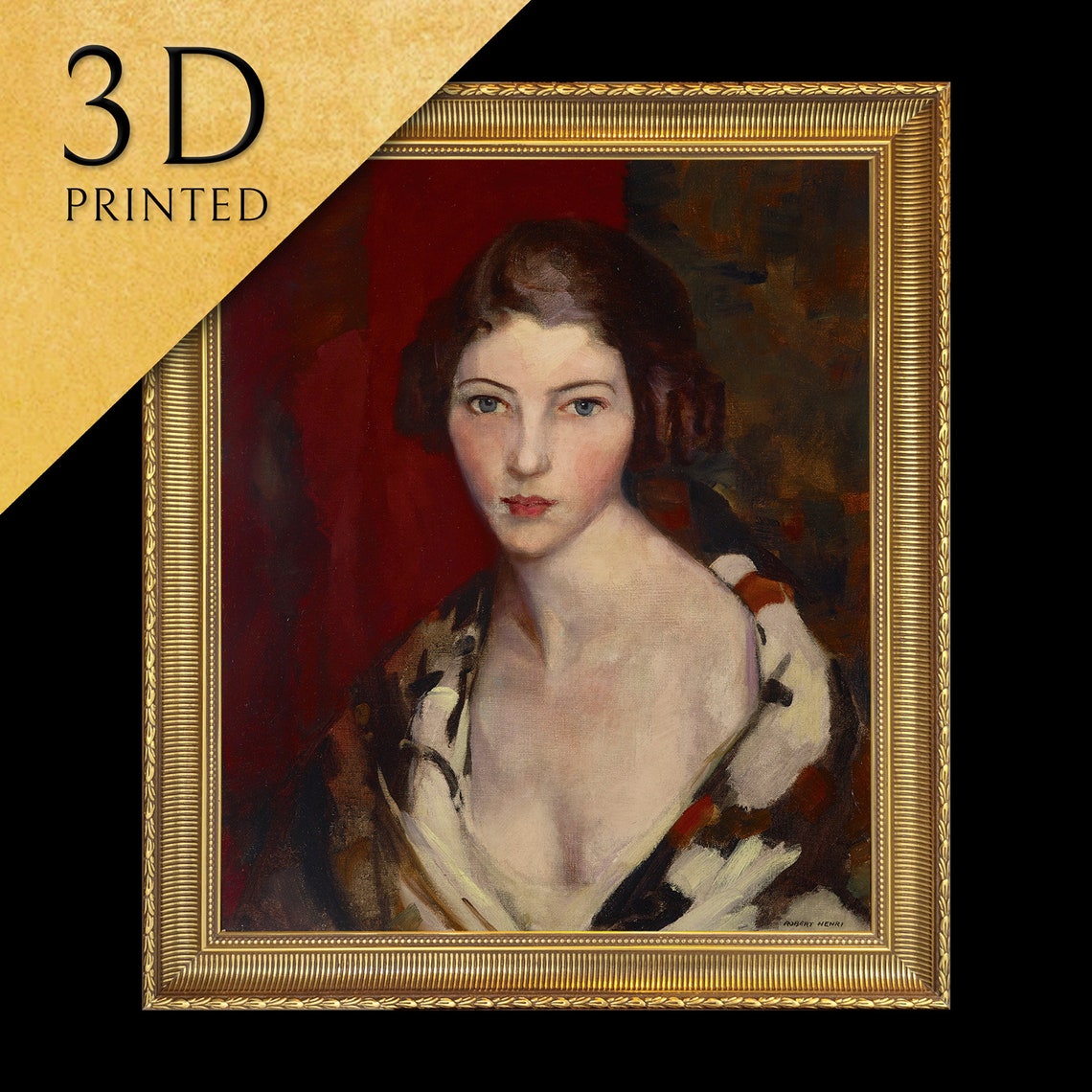Robert Henri Helen Young Woman Portrait Red Background Wall Art
