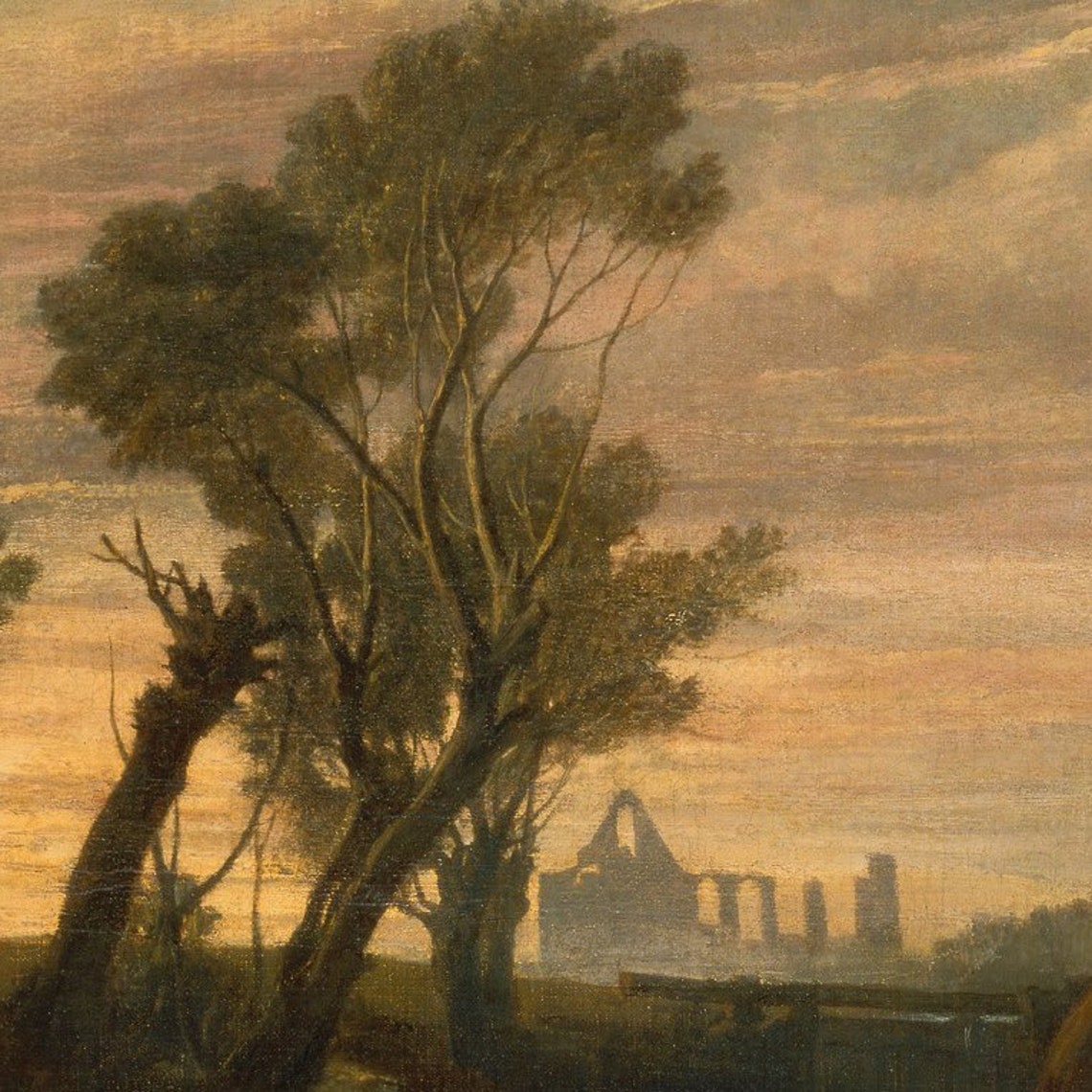 Sunset Harbor Sailboats Classical European River Landscape Wall Art - Image 3