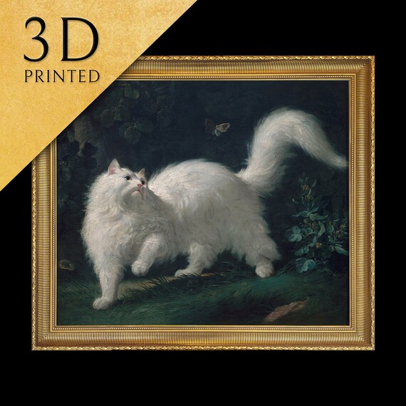 White Angora Cat Chasing by Jean Jacques Bachelier Playful Cat Poster