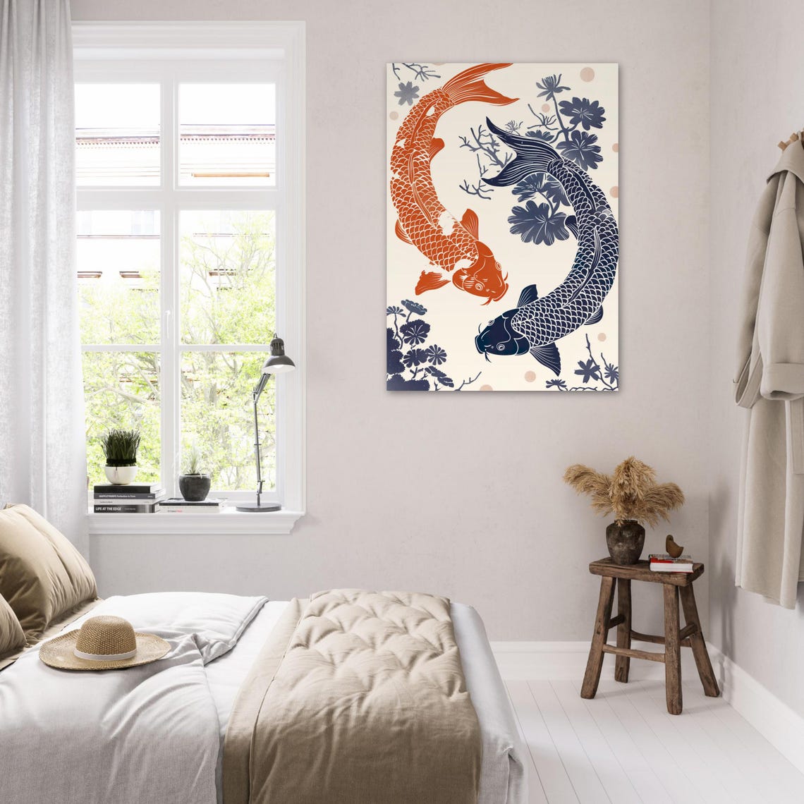 Koi Fish Poster Two Koi Fish In Linocut Style Harmony And Balance In Blue And Orange Premium Posters In A4 To A0 Koi Yin Yang - Image 7