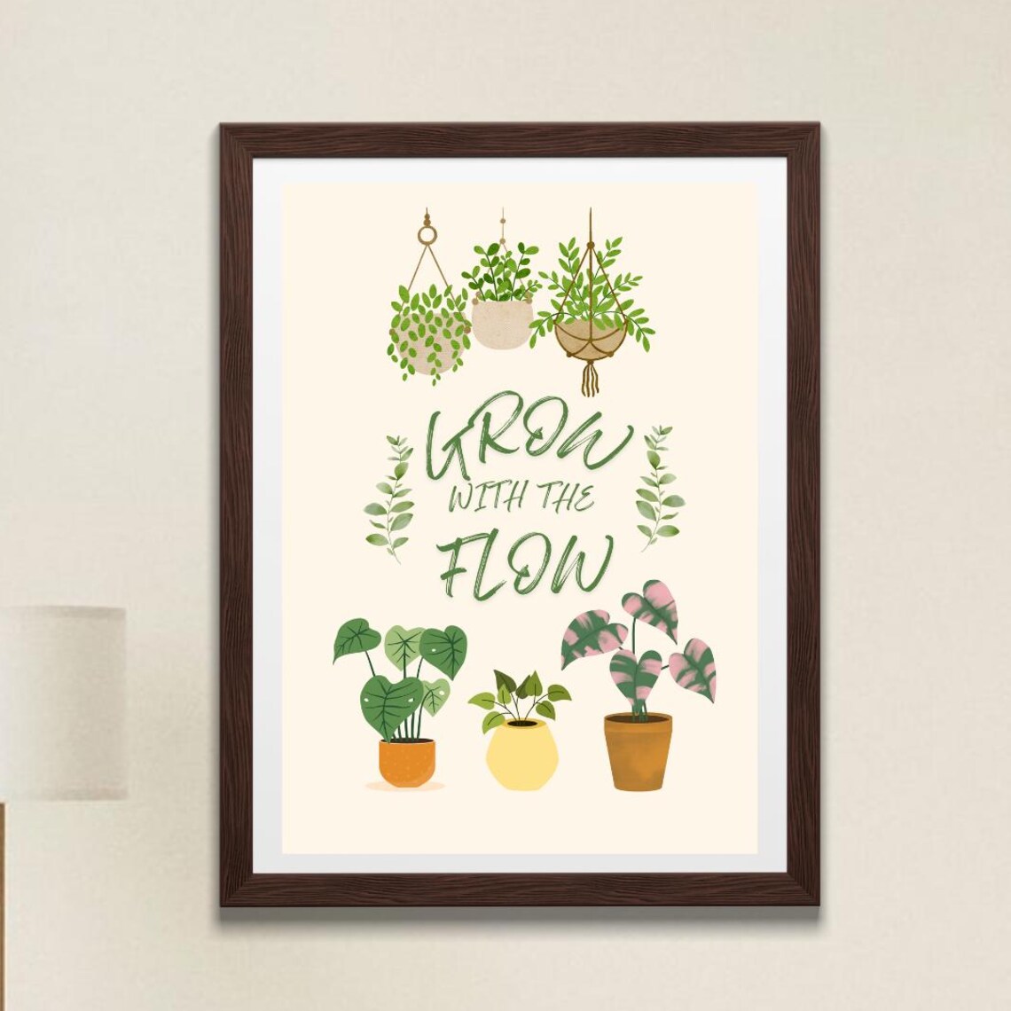 Grow With The Flow Houseplant Botanical Quote Garden Wall Poster