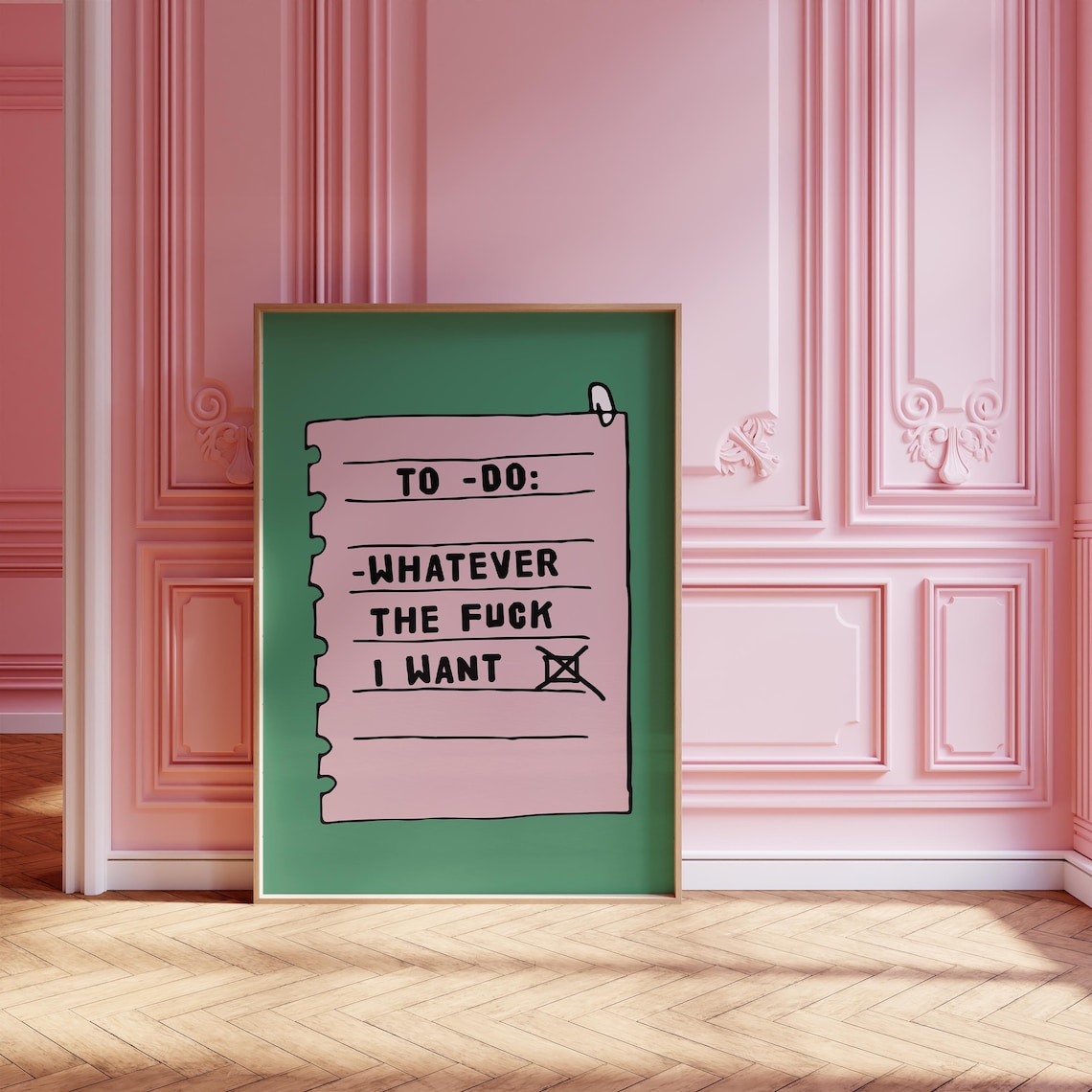 Funny To Do List Maximalist Humor Quote Pink And Green Wall Art