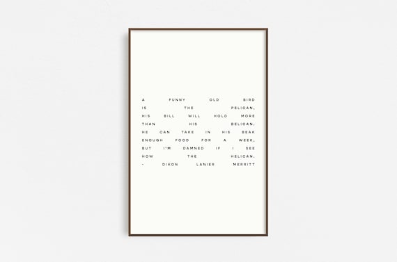 Pelican Limerick Dixon Lanier Merritt Funny Poem Typography Poster