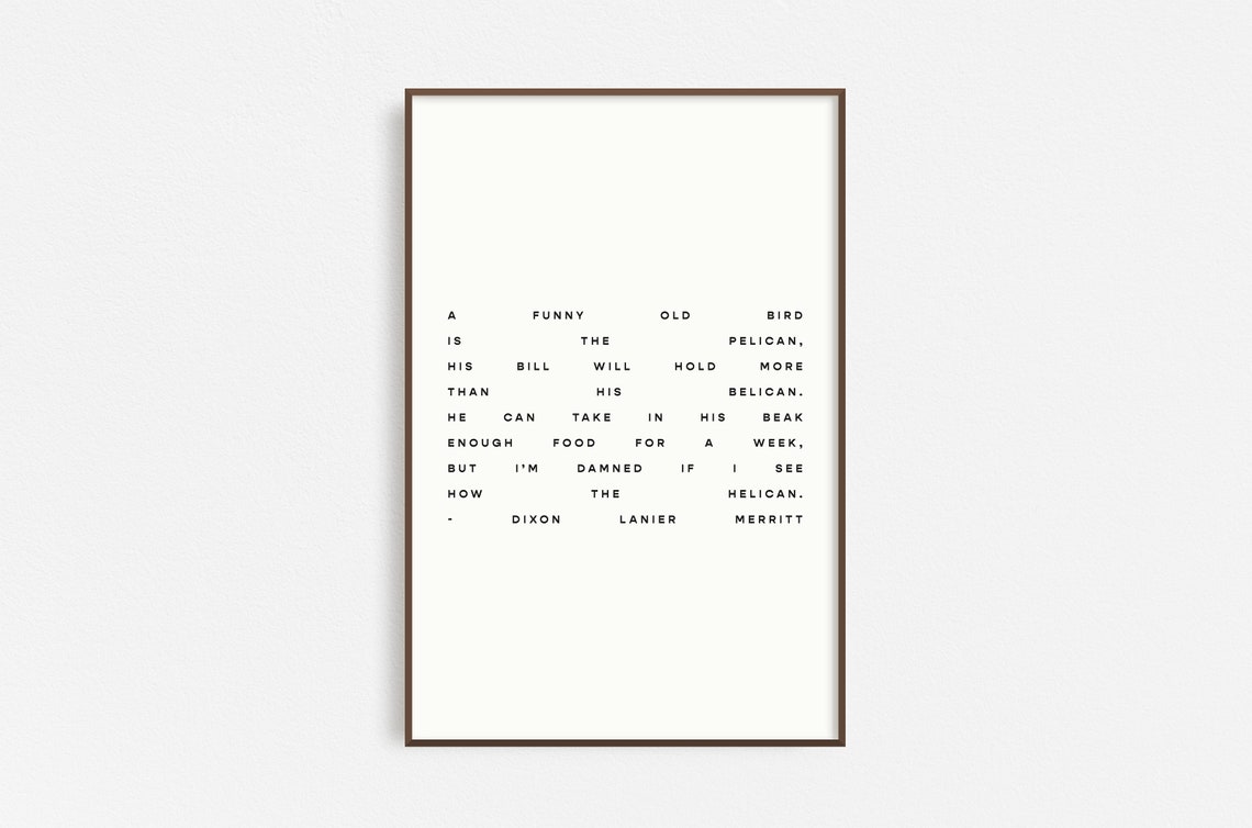 Pelican Limerick Dixon Lanier Merritt Funny Poem Typography Poster